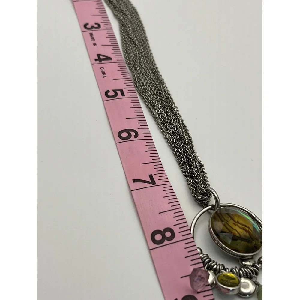 Lia Sophia Opulent Abalone Crystal Silver Tone Multi Strand Necklace Boho